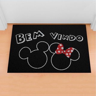Tapete de Porta Divertido Capacho Frase - Mickey Minnie Bem Vindo