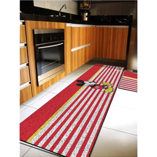 Kit Tapete 2 peças Capacho Cozinha - Mickey Listrado