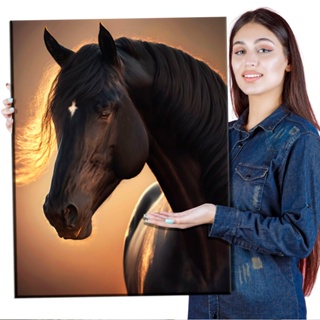 Quadro decorativo Cavalo Preto Pulando Para Sala Quarto Escr