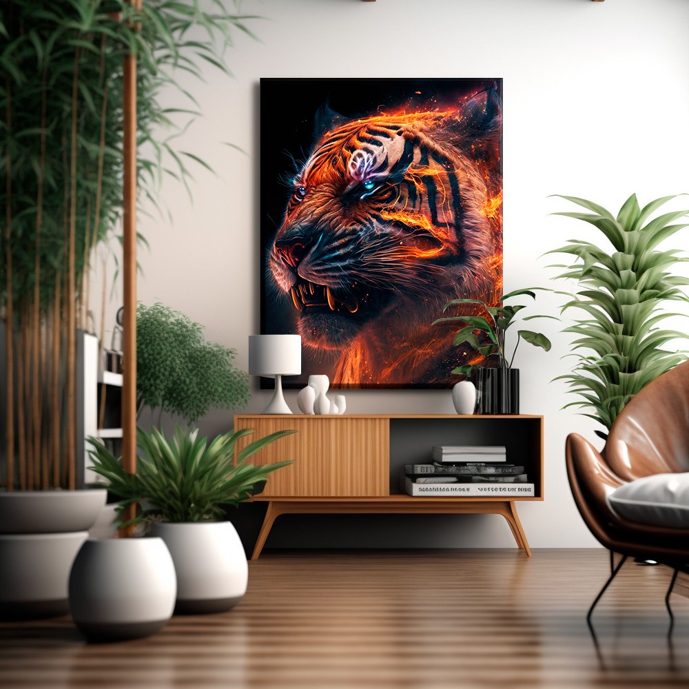 Quadro Tigre Energia Lindo 3D para sala quarto Painel tela grande