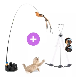 Kit Brinquedo Para Gato Varinha Com Ventosa + Gancho Porta