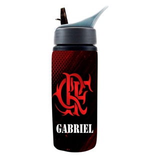 Garrafa Alumínio Times - Coloque seu nome - personalizado - Squeeze Mengão - Garrafinha de água Mengo - academia