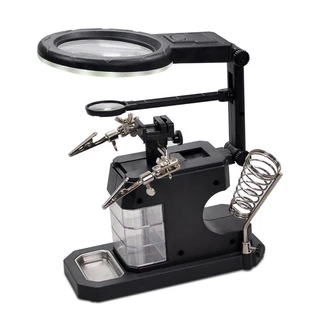 Suporte Ferro de Solda com Grampos Auxiliares/Iluminação em LED/ Lupa de Aumento 2.5D 7.5D/ 3 gavetas