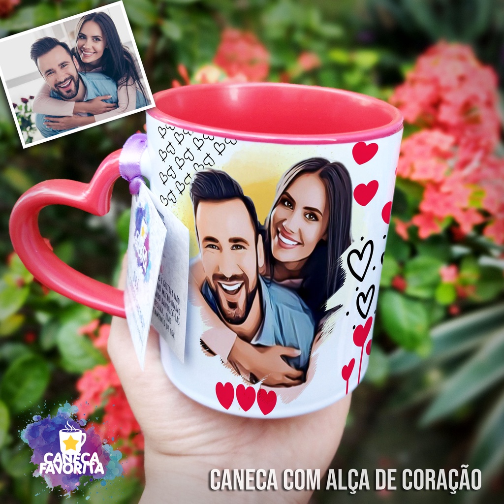 Caneca Alça De Coração Jogo Do Amor Com Foto