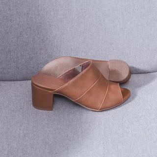 Sandália Feminina Tamanco Colors Salto Grosso 6cm Promoção Caramelo