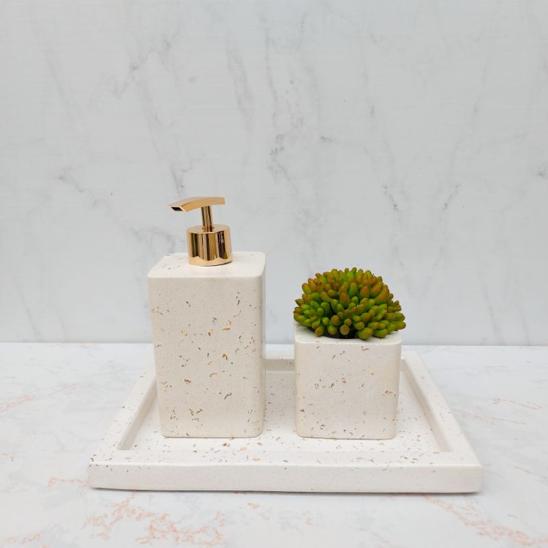 Kit Chicago para Lavabo ou banheiro em técnica granilite terrazzo ou marmorizado com saboneteira líquida sabonete