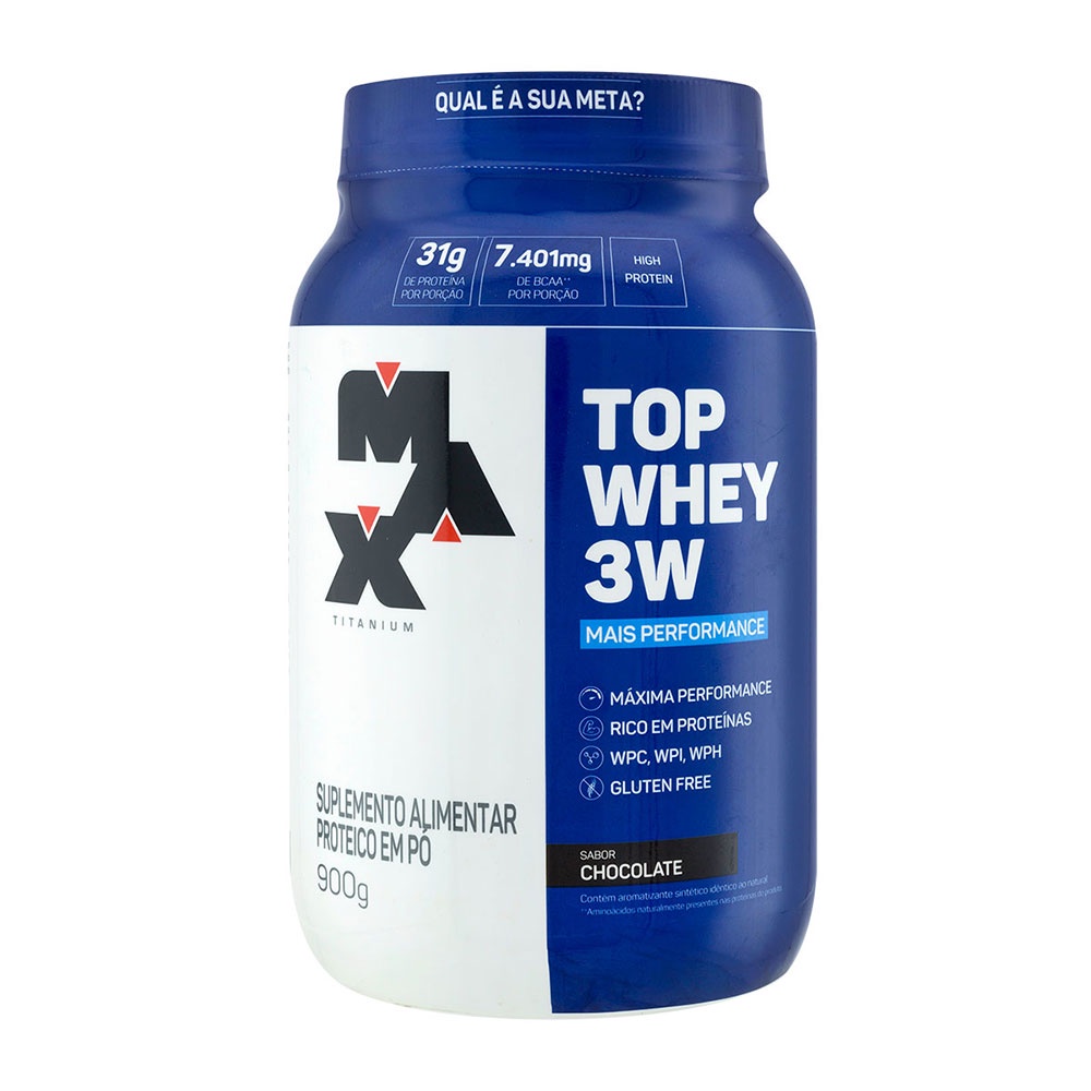 Top Whey 3W Mais Performance Sabor Chocolate Max Titanium 900 G