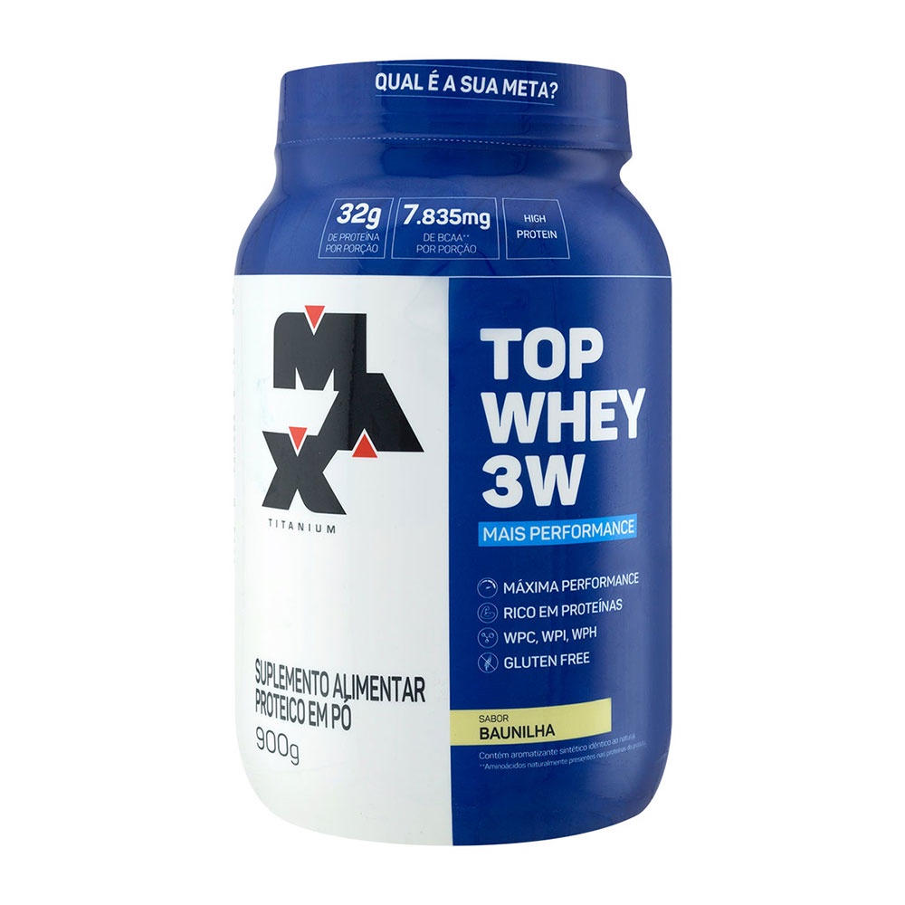 Top Whey 3W Mais Performance Sabor Baunilha Max Titanium 900 G