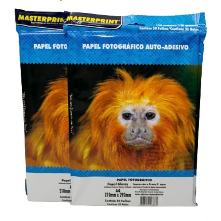 Kit Papel Fotográfico 130g Glossy Brilhante Branco A4 Masterprint Auto Adesivo Com 100 Folhas 1576