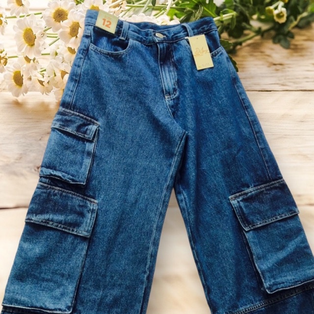 CALÇA CARGO WIDE LEG FEMININA LINDA BOLSO CARGO JUVENIL