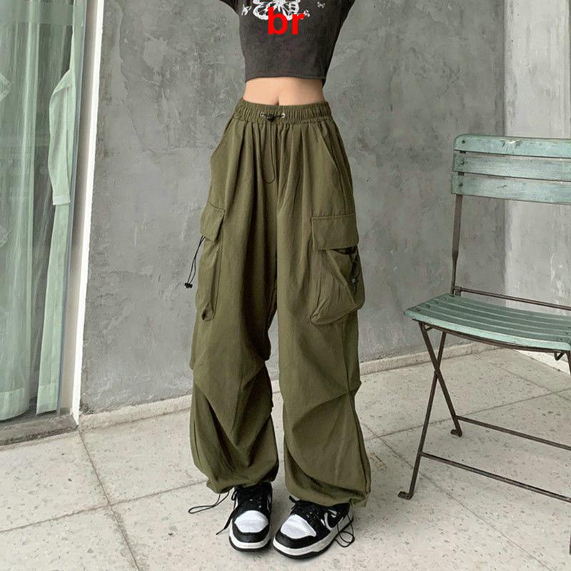 Y2K Streetwear Vintage Calças De Carga Chic Para Mulheres De Alta Elasticidade Cintura Larga Perna Direita Punk Joggers