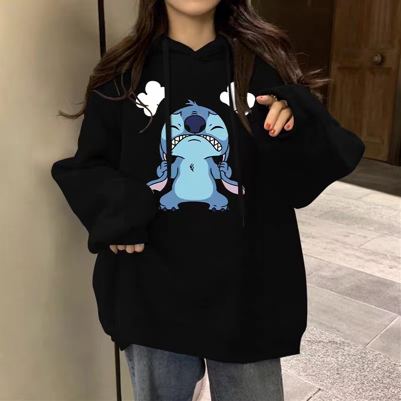 Blusa Moletom Canguru Lilo Stitch Desenho Feminino Capuz Com Bolso Anime Dia Dos Namorados 0936