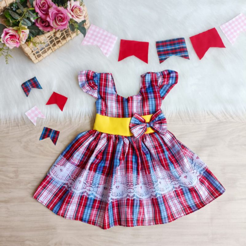 Vestido São João Caipira Xadrez Infantil Criança Vermelho Quadrilha Ven -  FantasiAdoro - Junina. Festa e Fantasia