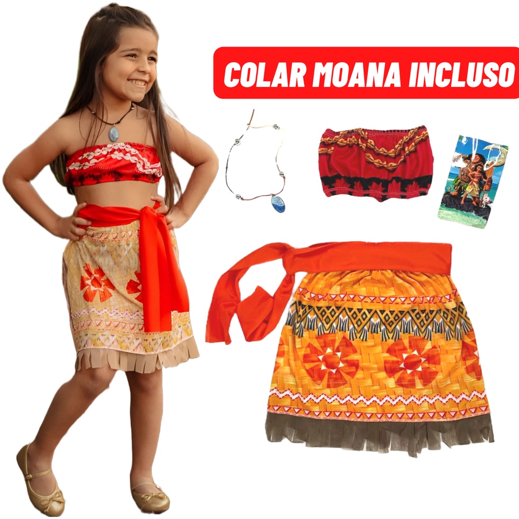 Fantasia Moana Princesa Havaiana Fantasia Cosplay Vestido & Colar