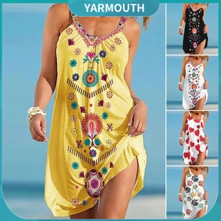 Vestido Feminino Estampado Sem Mangas Acima Do Joelho Solto Moda Primavera / Verão