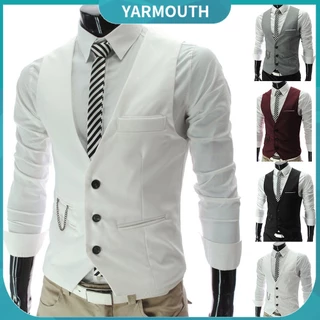 Yar_ Blazer Masculino De Cor Lisa Decote Em V Sem Manga Com Botões E Bolso