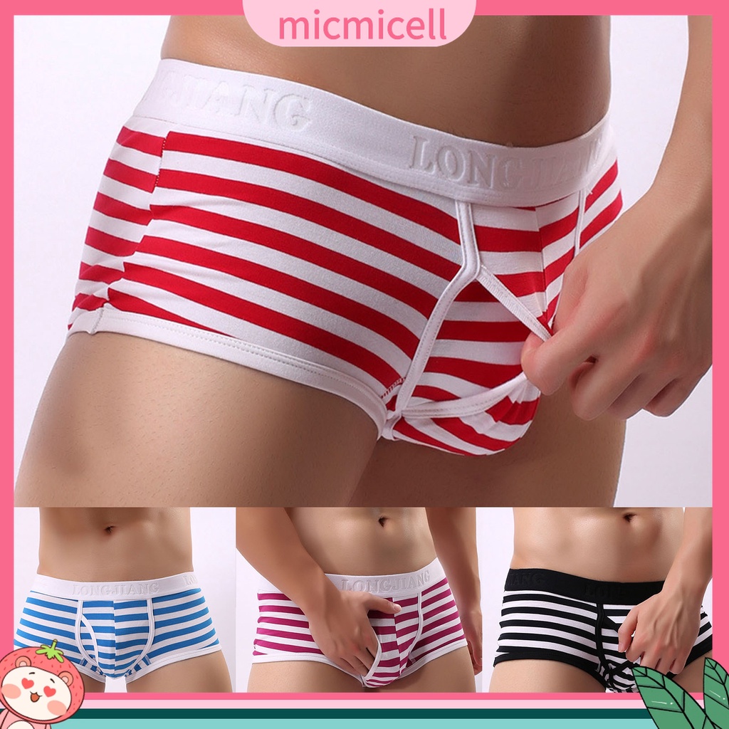 micmicell) Longjiang Homens Roupa Íntima Listrada Abertura Lateral Sexy  Cueca Boxer Média Para Banheiro | Shopee Brasil