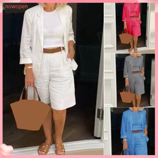 [NP] 1 Conjunto Blazer Half Shorts Cor Sólida Botões De Verão Com Um Único Peito Solto Para Escritório