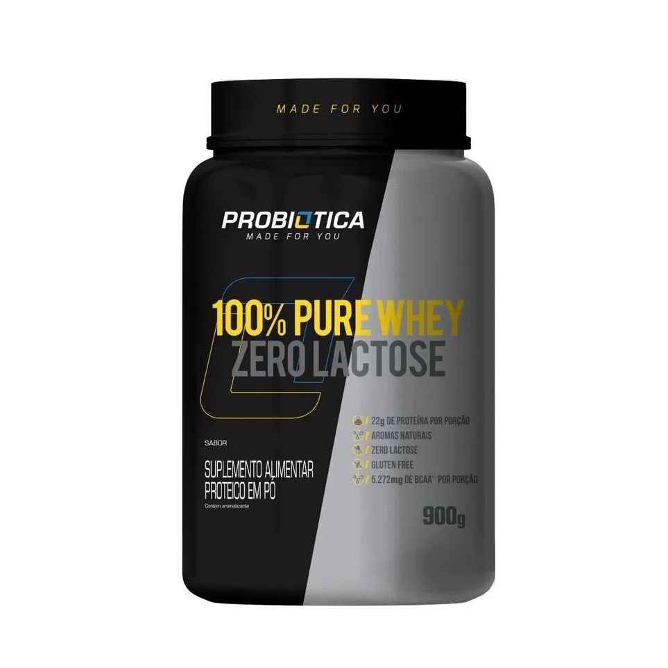 100% Pure Whey Zero Lactose (900g) – Probiótica – Morango