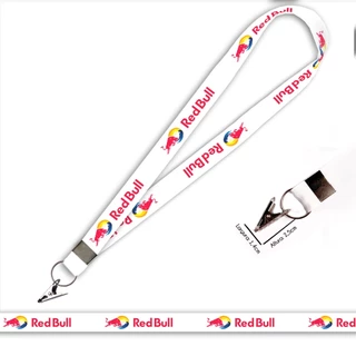 Cordão personalizado Red Bull Branco para Crachá com Jacaré e Argola