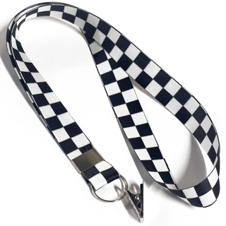 Cordão personalizado Quadriculado Preto e Branco para Crachá com Jacaré e Argola