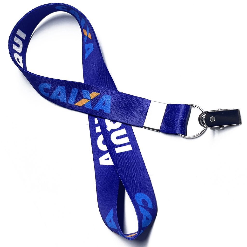 Cordão personalizado Caixa Aqui para Crachá com Jacaré e Argola