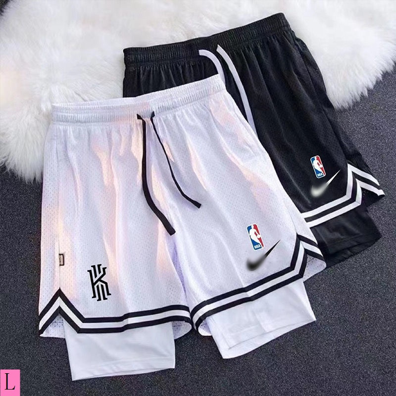 Americano Dupla Camada Basquete Calções Masculinos De Joelho Comprimento Calças Esportivas Joelheiras Falsas Duas Peças Corrida Fitness Três Qu