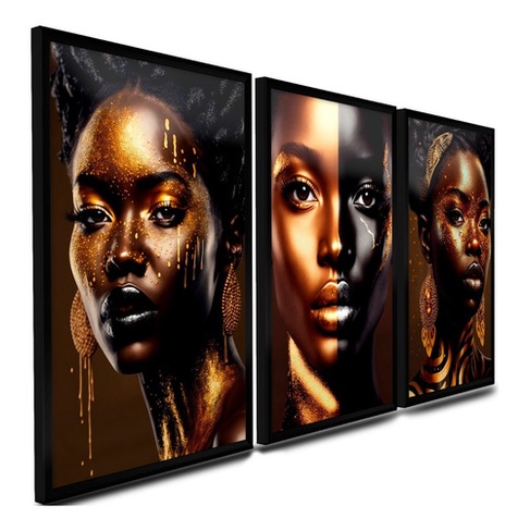 Quadro Mulheres Negras Ouro Dourado Luxo Estética Salão Hall