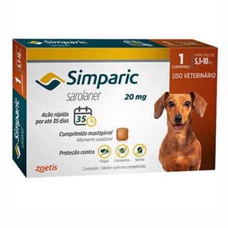 Simparic Antipulgas e Carrapatos 20mg para Cães de 5,1 a 10kg 1 Comprimido
