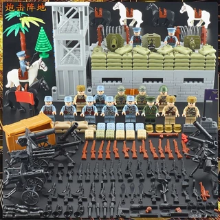 Compatível com os blocos de construção militares Lego Fortaleza da Segunda Guerra Mundial Trincheira de Oito Estradas do Exército Doll Boy Assembled