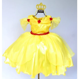 Vestido Infantil Amarelo Bela E A Fera Festa Luxo E Coroa
