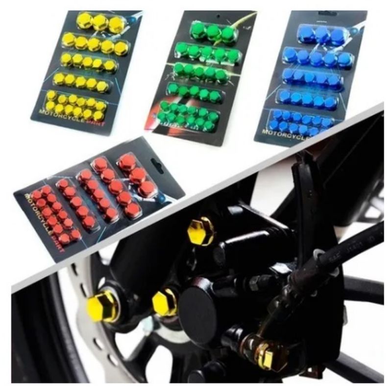 Kit 30 peças Capa Parafuso Decorativo Porca Moto Tamanhos Variados Cores Metálicas