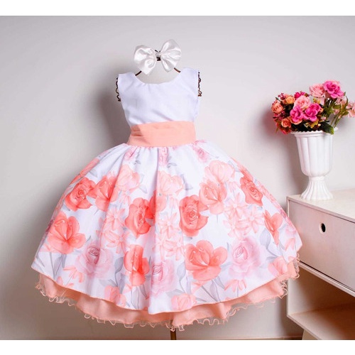 Vestido Infantil Floral Salmao Verde Menta Daminha Formatura Nata