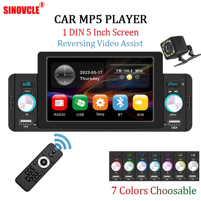 Central Multimídia MP5 Automotivo 1 Din Bluetooth 5 Polegadas USB/AUX ...