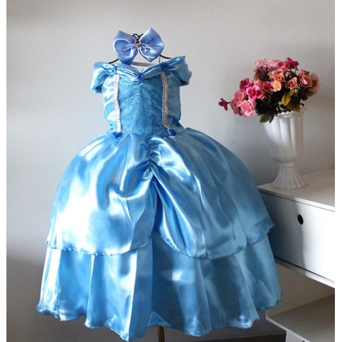 Fantasia Cinderela Vestido Princesa Azul Longo Luxuoso