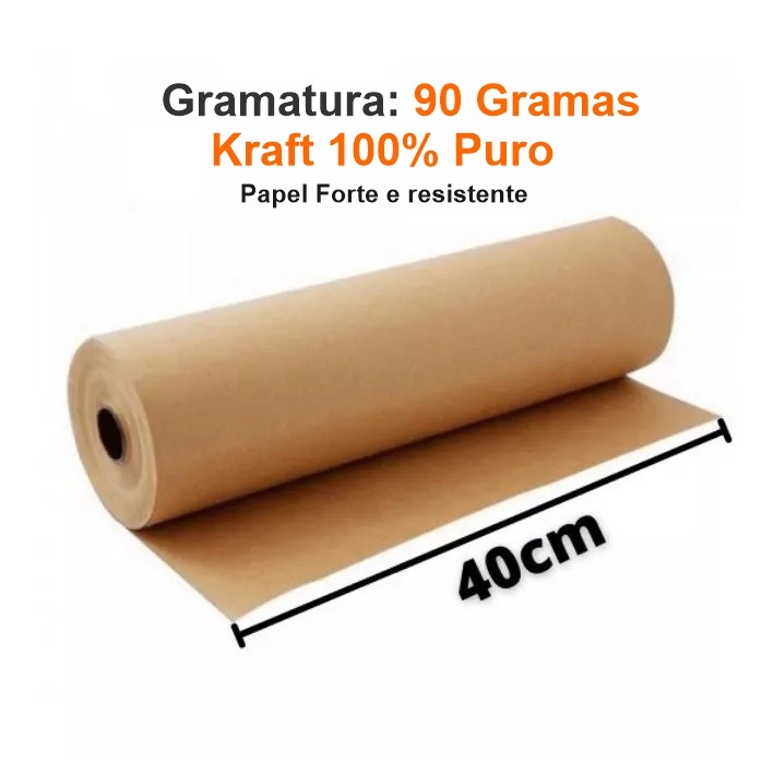 Bobina De Papel Kraft Natural Puro Gramatura 90 Gramas X 40cm Embalagem Correios Embrulho 0771