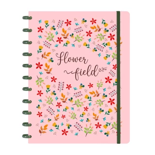 Caderno De Disco ISCOOL Disc Inteligente Grande 80 Folhas Flores Do Campo Rosa