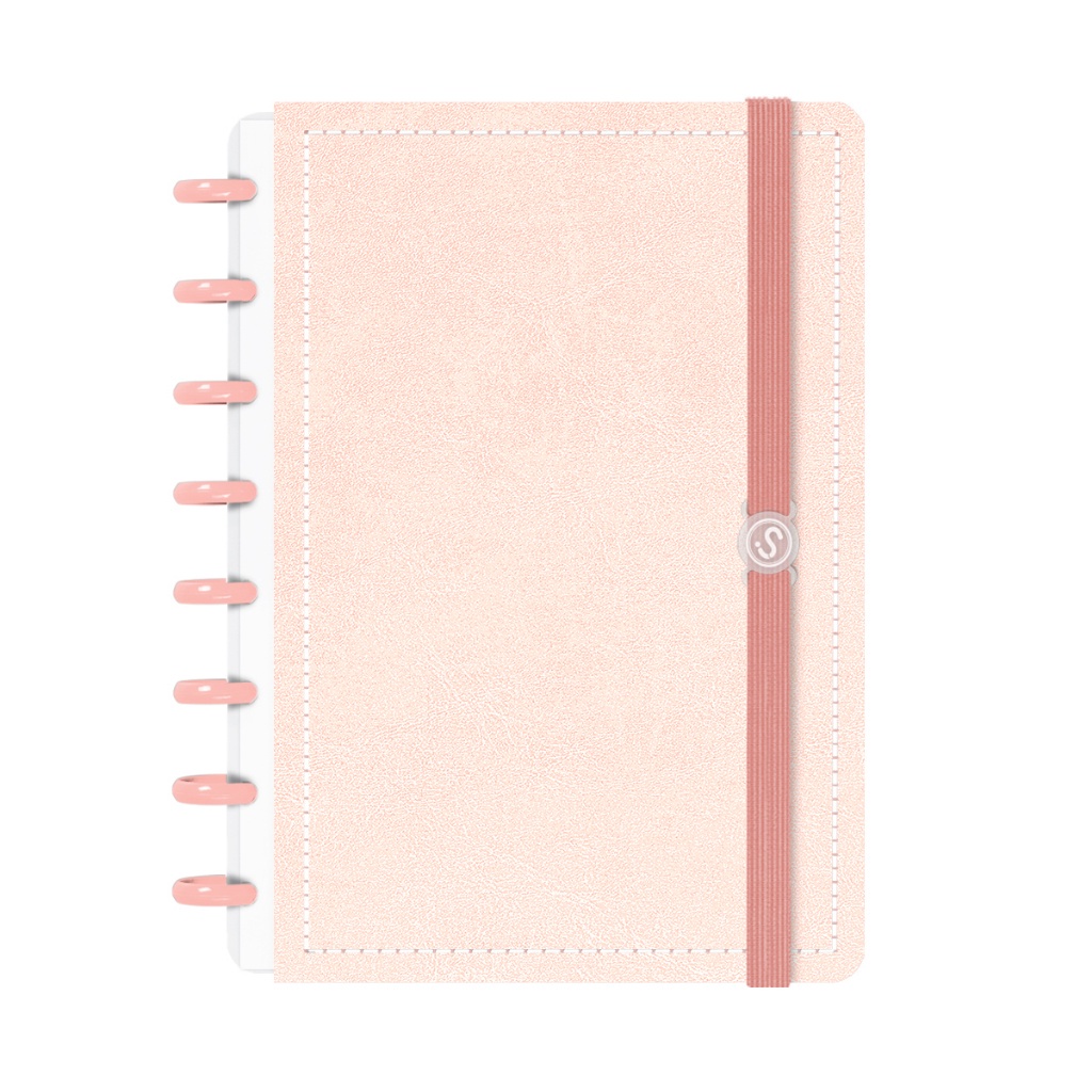 Caderno De Disco Capa Dura ISCOOL Inteligente 80 Folhas Spot Touch Couro Rosa e Rosê