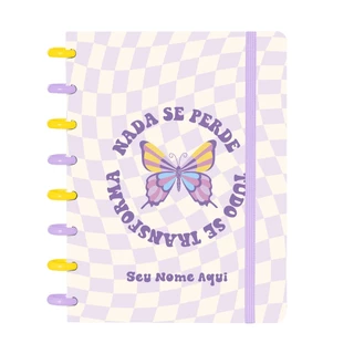 Caderno De Disco Personalizado IsCool Inteligente A5 80 Folhas Retro Borboleta Lilás