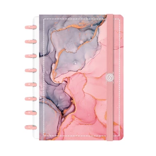 Caderno De Disco Capa Dura ISCOOL Inteligente 80 Folhas Mármore Rosa E Cinza