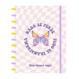 Caderno De Disco Personalizado ISCOOL DISC Inteligente Grande 80 Folhas Retro Borboleta Lilás