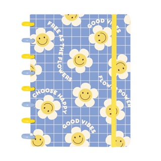 Caderno De Disco IsCool Inteligente A5 80 Folhas Good Vibes Retro Flores