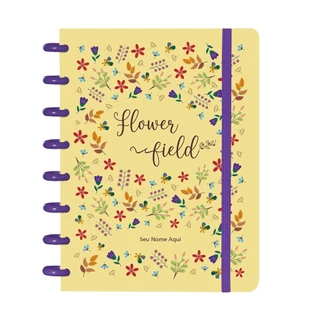 Caderno De Disco Personalizado IsCool Inteligente Pequeno 80 Folhas Flor Do Campo Amarelo E Roxo