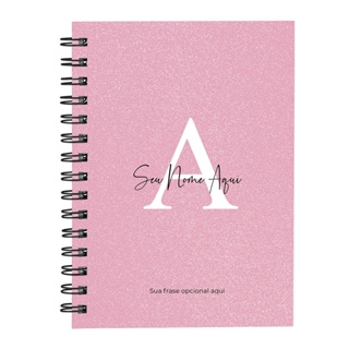 Caderno Personalizado Glitter Rosa 100 Fls 14x20 Cm