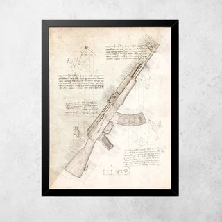 Quadro decorativo com vidro Ilustração Especificações Vintage Arma de Fogo Fuzil AK47