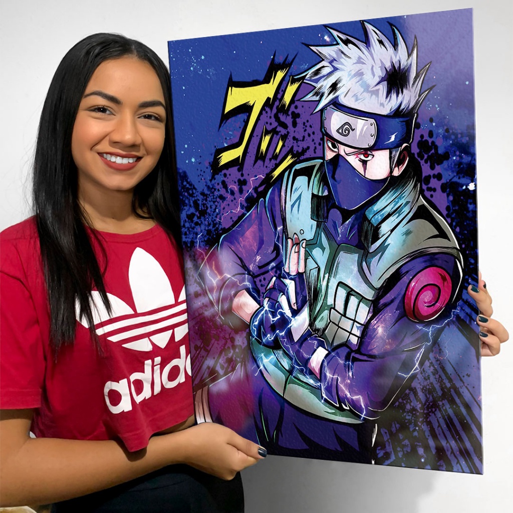 Quadro Metalizado Kakashi Art Realista Anime Naruto Placa Decorativa