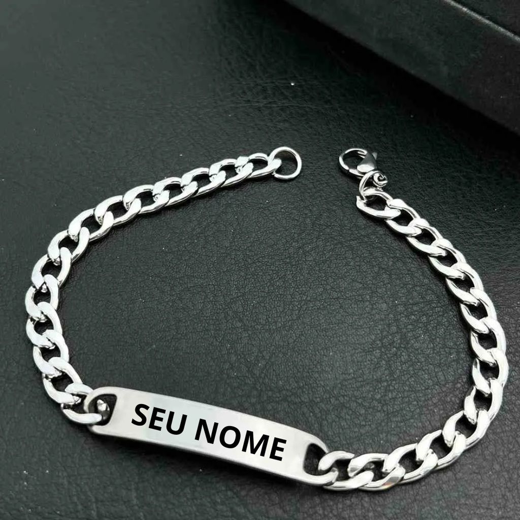 Pulseira de aço inoxidável personalizada - Nome, iniciais, presente
