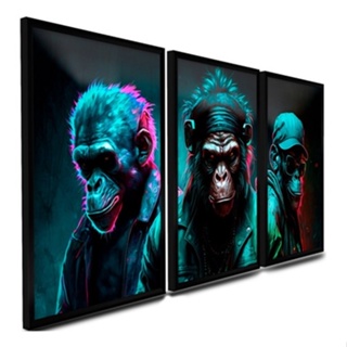 Kit Quadros Decorativos Macaco Engraçado Moderno em Promoção na