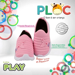Tênis Infantil Menina Meia Calce Fácil Leve Flexível Confortável Anatômico PLOC PLAY87 ROSA SEREIA