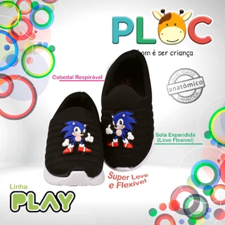 Tênis Infantil Menino Meia Calce Fácil Leve Flexível Confortável Anatômico PLOC  PLAY94 PRETO SONIC PERSONAGEM em Oferta na Shopee